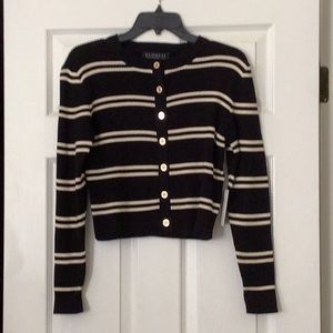 Black and cream cropped button up sweater